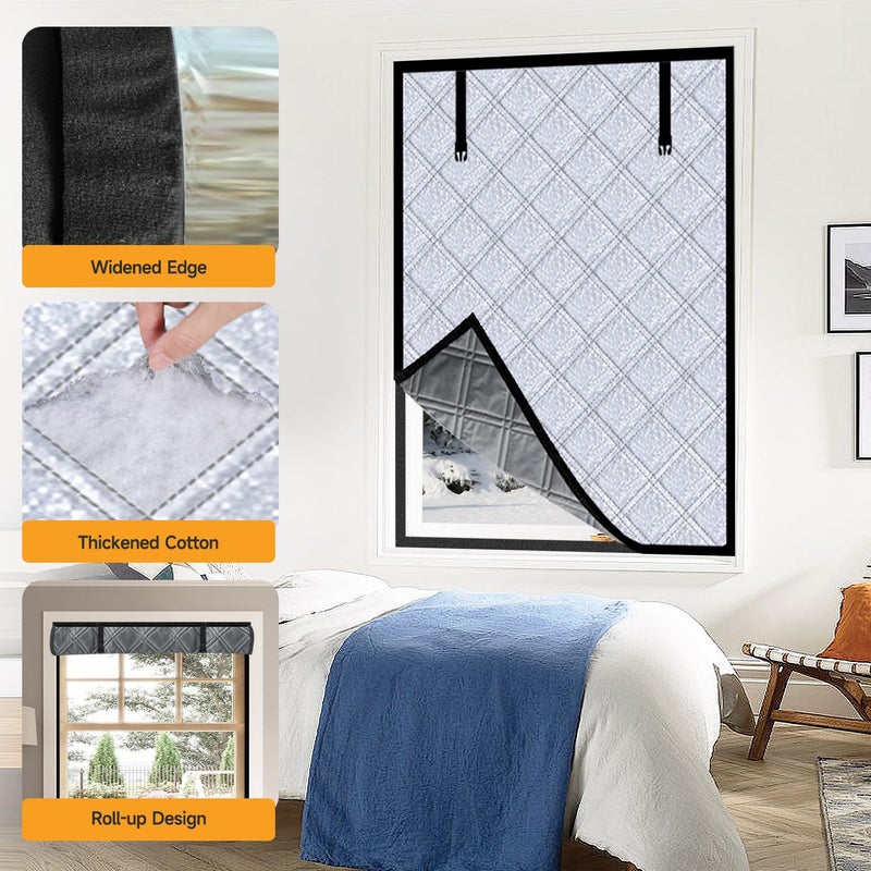 Skloopearg Winter Insulated Window Curtain 39"x63", Oxford Cloth Thermal Insulated Window Cover with Buckles,Heavy Duty Window Insulation Kit Fits Windows up to 38"x62",Silvery - Image 4