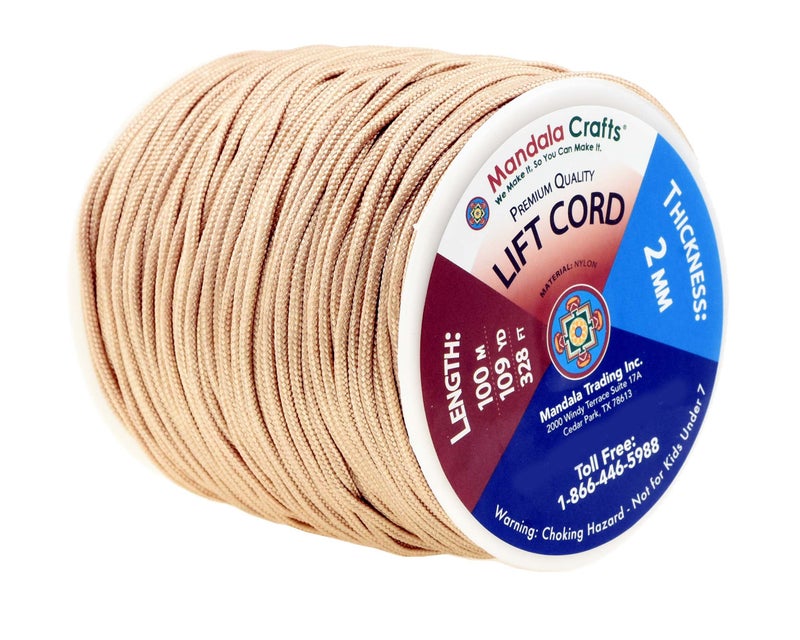 Mandala Crafts 2mm Tan Blind Strings Lift Shade Cord - 109 Yards Braided Nylon Cord for Roman Shades, Curtain String, and Blinds Repair or Replacement - Image 2