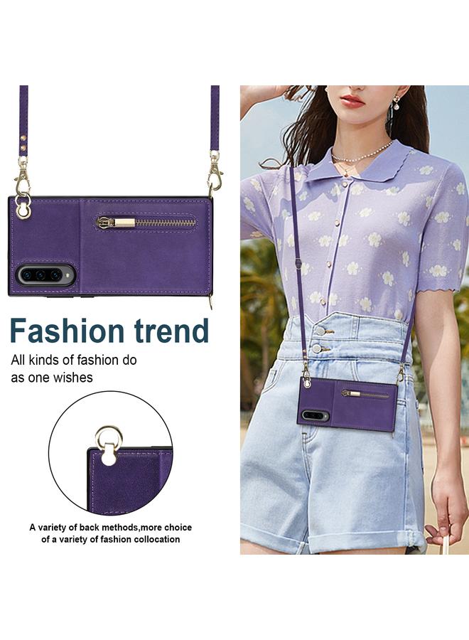 S-TOP Case For Samsung Galaxy A90 5G Cross-body Zipper Square TPU+PU Back Cover Case with Holder & Card Slots & Wallet & Strap - Image 4