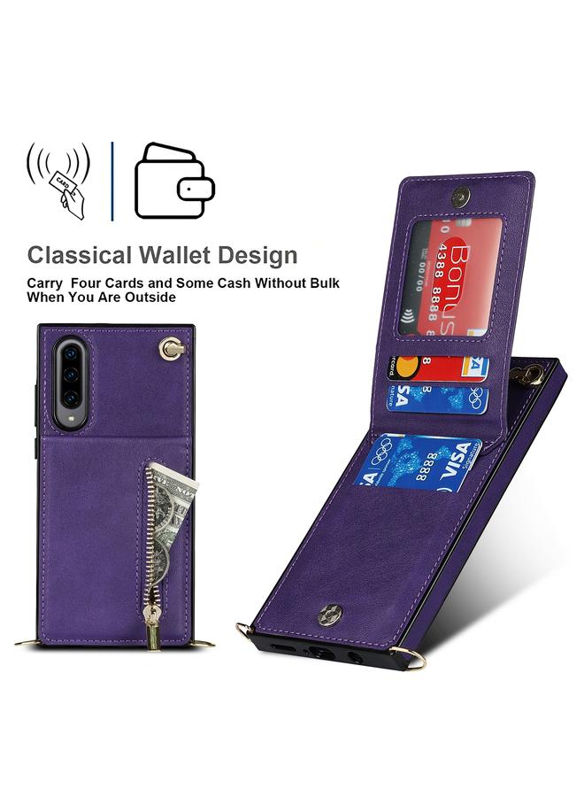 S-TOP Case For Samsung Galaxy A90 5G Cross-body Zipper Square TPU+PU Back Cover Case with Holder & Card Slots & Wallet & Strap - Image 5