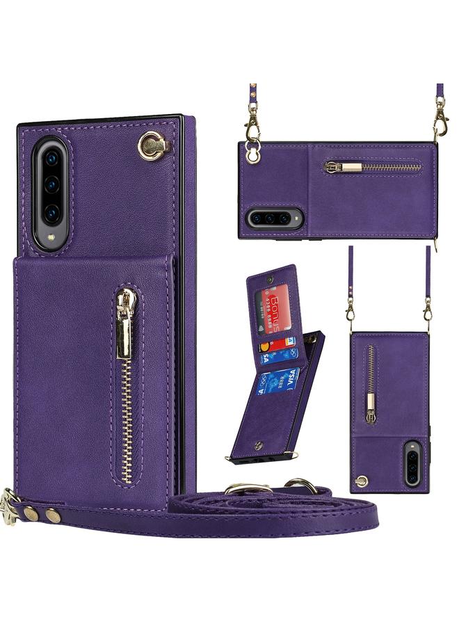 S-TOP Case For Samsung Galaxy A90 5G Cross-body Zipper Square TPU+PU Back Cover Case with Holder & Card Slots & Wallet & Strap - Image 1