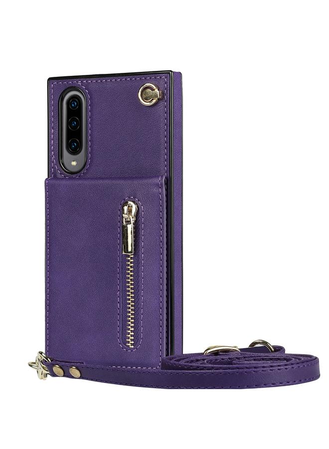 S-TOP Case For Samsung Galaxy A90 5G Cross-body Zipper Square TPU+PU Back Cover Case with Holder & Card Slots & Wallet & Strap - Image 2