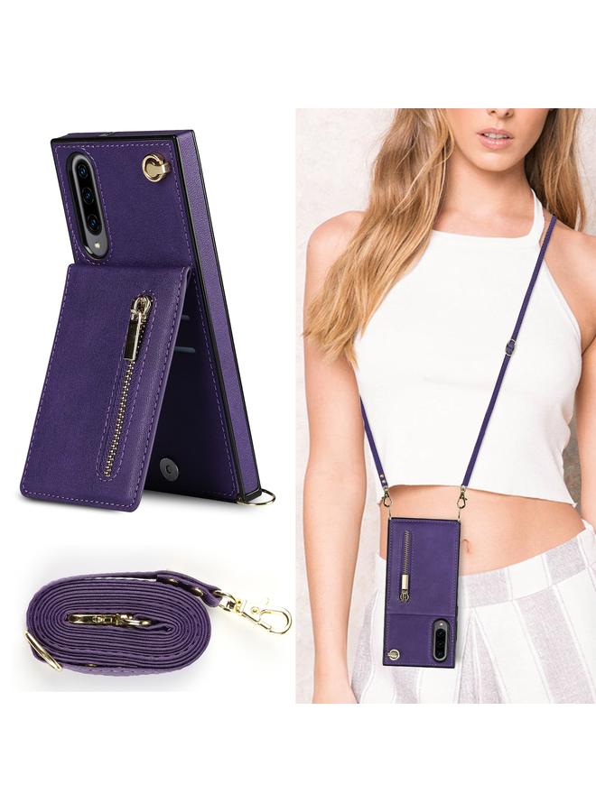 S-TOP Case For Samsung Galaxy A90 5G Cross-body Zipper Square TPU+PU Back Cover Case with Holder & Card Slots & Wallet & Strap - Image 3