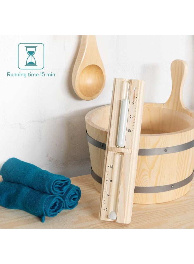 Navaris Sauna Hourglass Sand Timer - Classic Wall-Mounted Sand Hour Glass For Saunas - Pine Wood, Sand And Heat-Resistant Glass - 29.5 X 7.5 X 4 Cm  - Image 5