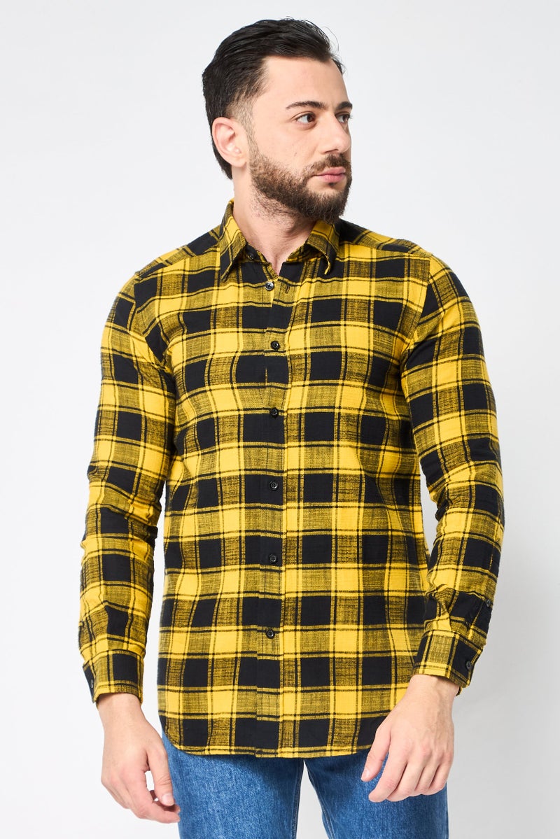 DIESEL Men Regular Fit Plaid Long Sleeves Casual Shirt, Multicolor  - Image 1