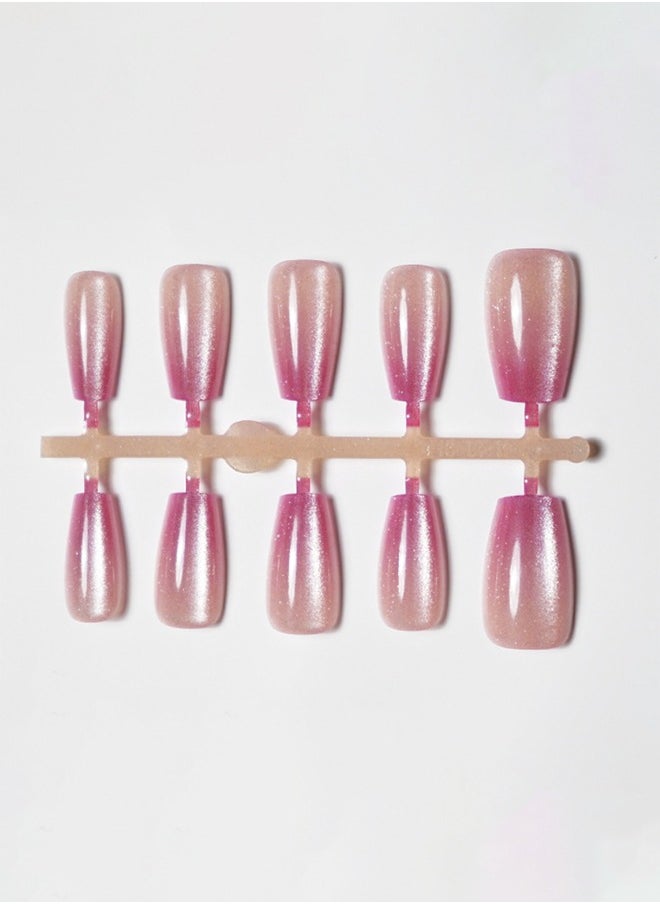 ElegaNail - 10-Pcs Gradient Purple Cat-Eye Press-on Nails | Medium Length Glossy Fake Nails with Applicator Tools | XS/S/M Sizes - Image 1