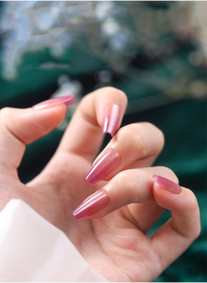 ElegaNail - 10-Pcs Gradient Purple Cat-Eye Press-on Nails | Medium Length Glossy Fake Nails with Applicator Tools | XS/S/M Sizes - Image 1