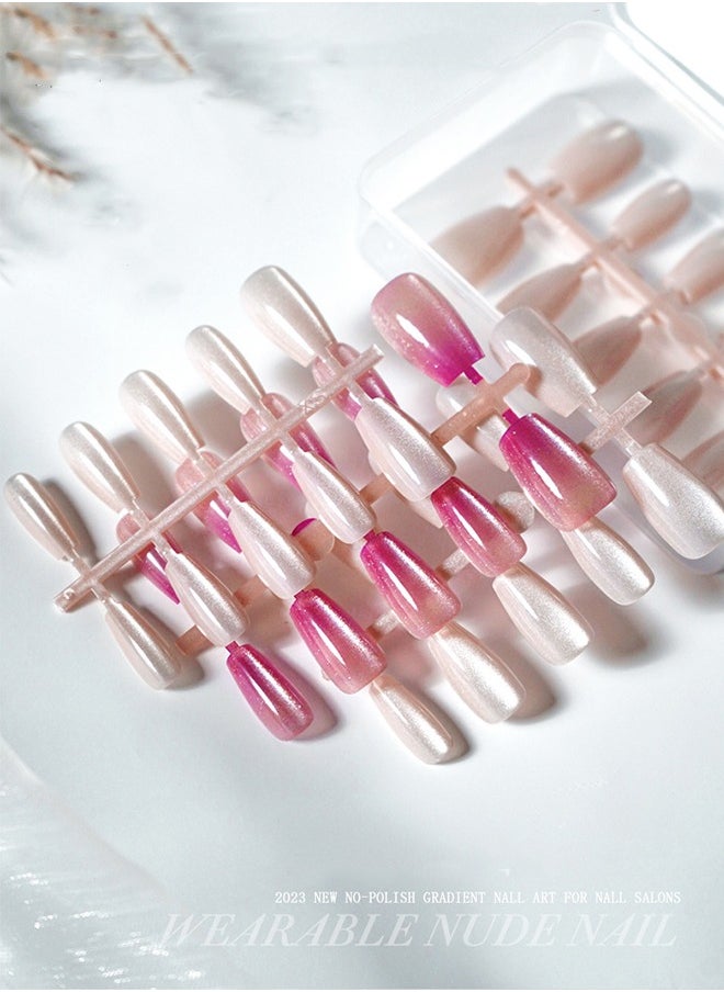 ElegaNail - 10-Pcs Gradient Purple Cat-Eye Press-on Nails | Medium Length Glossy Fake Nails with Applicator Tools | XS/S/M Sizes - Image 1