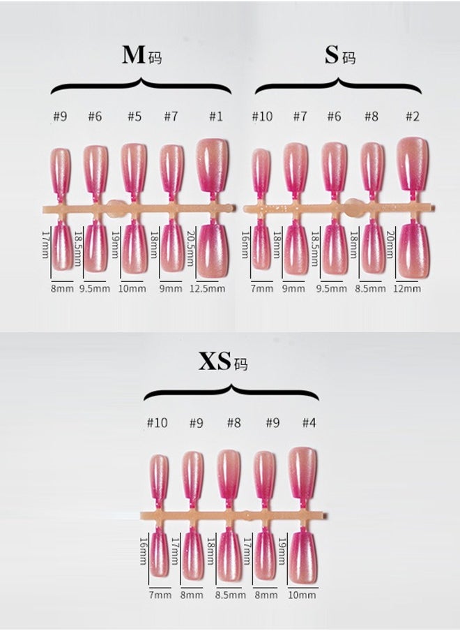 ElegaNail - 10-Pcs Gradient Purple Cat-Eye Press-on Nails | Medium Length Glossy Fake Nails with Applicator Tools | XS/S/M Sizes - Image 1