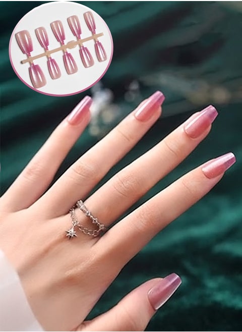 10-Pcs Gradient Purple Cat-Eye Press-on Nails | Medium Length Glossy  Nails with Applicator Tools | XS/S/M Sizes