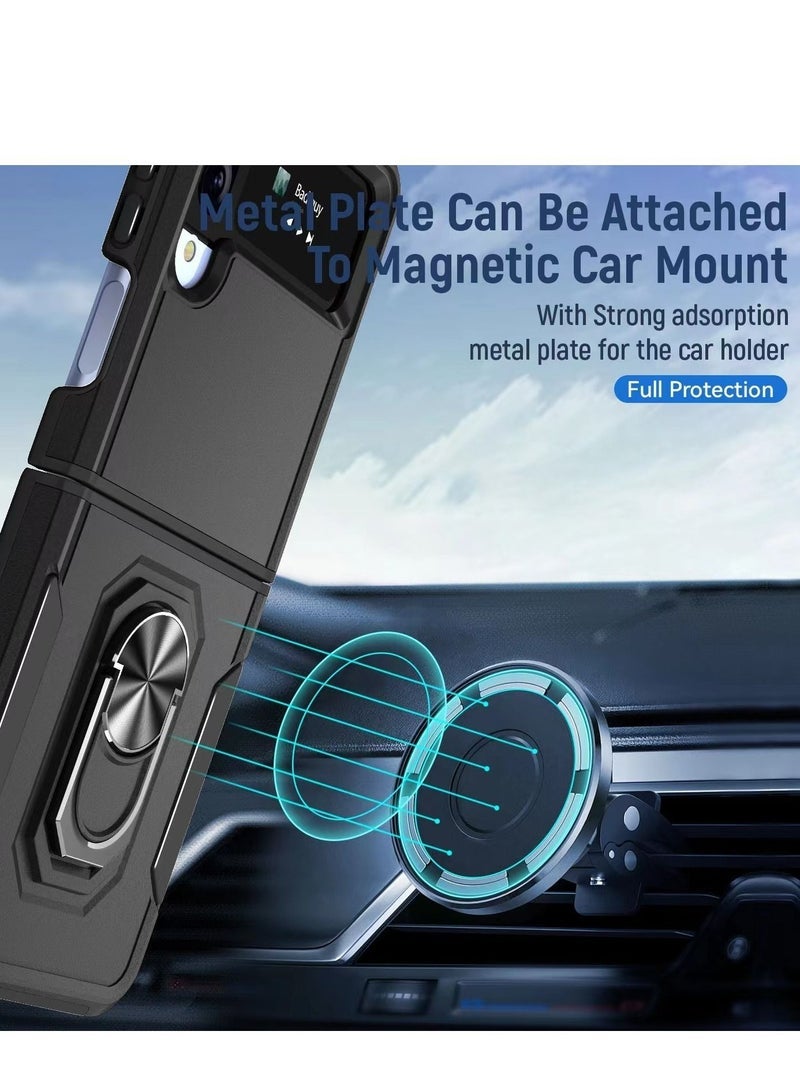 Captaintech Samsung Galaxy Z Flip 4 5G (2022) Case, 360° Rotatable Kickstand 【Support Magnetic Car Mount】 Protective Shockproof Phone Case Metal Ring,Black - Image 5