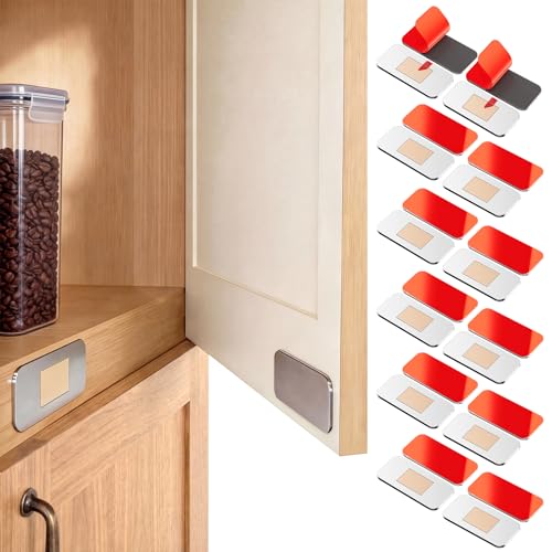 PHIXBEAR 12 Pack Ultra Thin Cabinet Door Magnets, Heavy Duty Adhesive Magnetic Catch for Closures, No Drill Drawer Latches for RV, Kitchen & Wardrobe, 0.8"x1.6" Silver - Pet Safe - Image 1