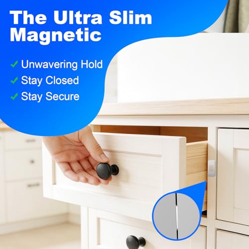 PHIXBEAR 12 Pack Ultra Thin Cabinet Door Magnets, Heavy Duty Adhesive Magnetic Catch for Closures, No Drill Drawer Latches for RV, Kitchen & Wardrobe, 0.8"x1.6" Silver - Pet Safe - Image 4