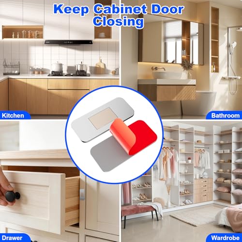 PHIXBEAR 12 Pack Ultra Thin Cabinet Door Magnets, Heavy Duty Adhesive Magnetic Catch for Closures, No Drill Drawer Latches for RV, Kitchen & Wardrobe, 0.8"x1.6" Silver - Pet Safe - Image 5