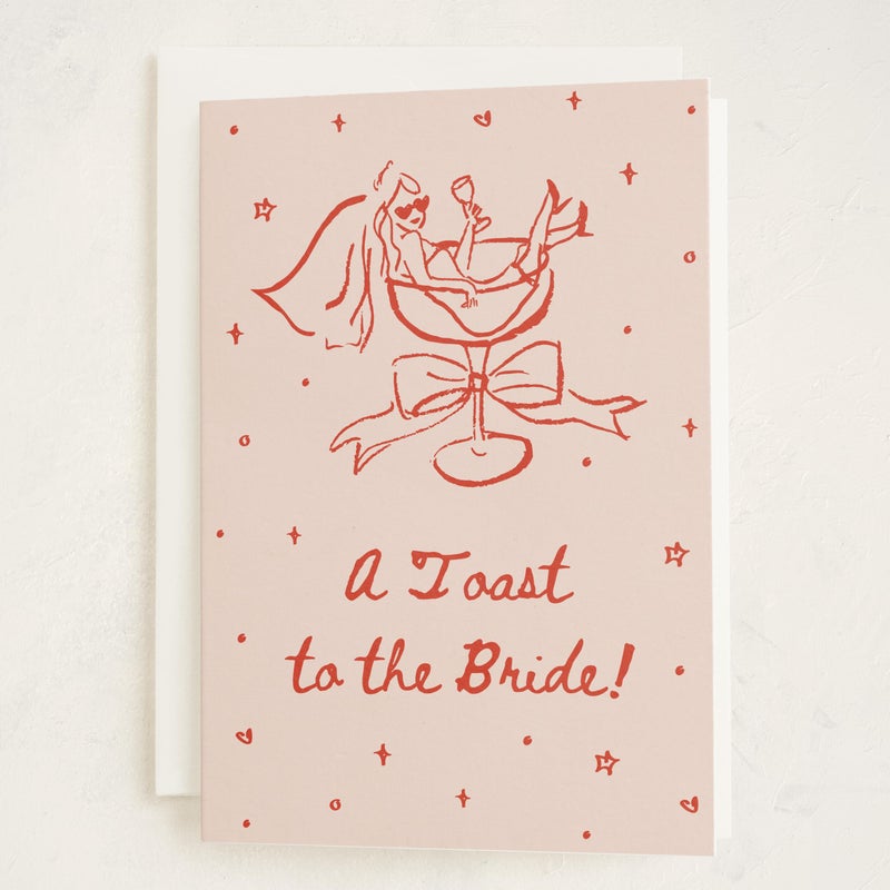 MINTED Cheers to Love Bridal Shower Card Fun Bachelorette Wedding Greeting Playful Bride Illustration Celebration Champagne Coupe Party Engagement Congrats Premium 5x7 Stationery with Envelope Feminine Modern Design - Image 1