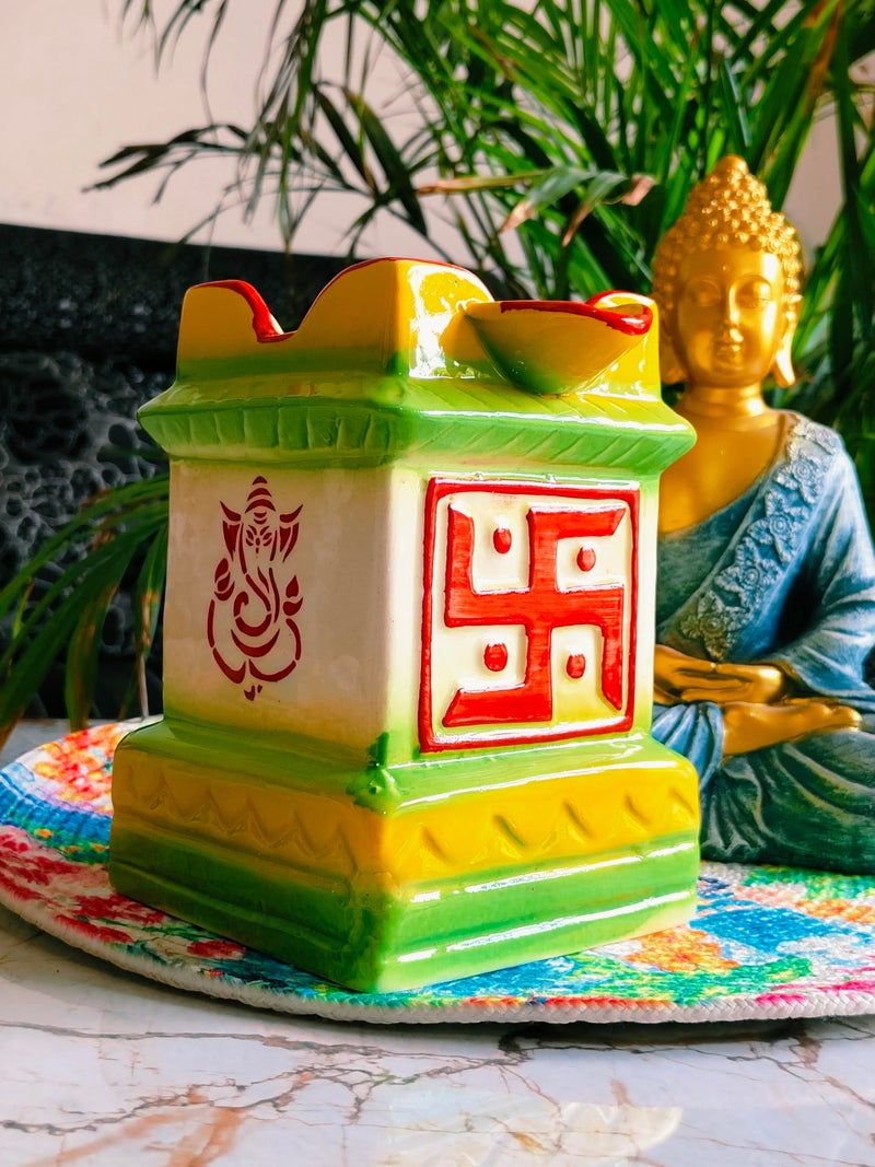 Niyara Multicolor Tulsi Ceramic Pot Medium Sized for Indoor, Outdoor,Home Office,Pooja Plants Gamla (Small Multicolor) (5 by 7 inches) - Image 1
