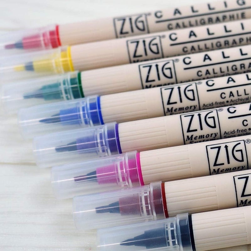Zig MS34008V Memory System Calligraphy Markers - Multicolor Dual Tip 8-Pack - Image 2