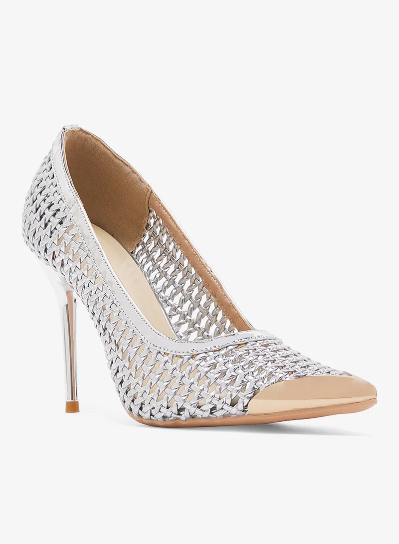 Ella Limited Edition Gold Net Metallic Pump Silver Stiletto High Heel With Gold Accent for Women | Best Price UAE