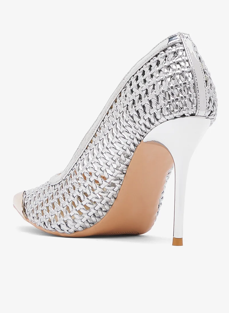 Ella Limited Edition Gold Net Metallic Pump Silver Stiletto High Heel With Gold Accent for Women | Best Price UAE
