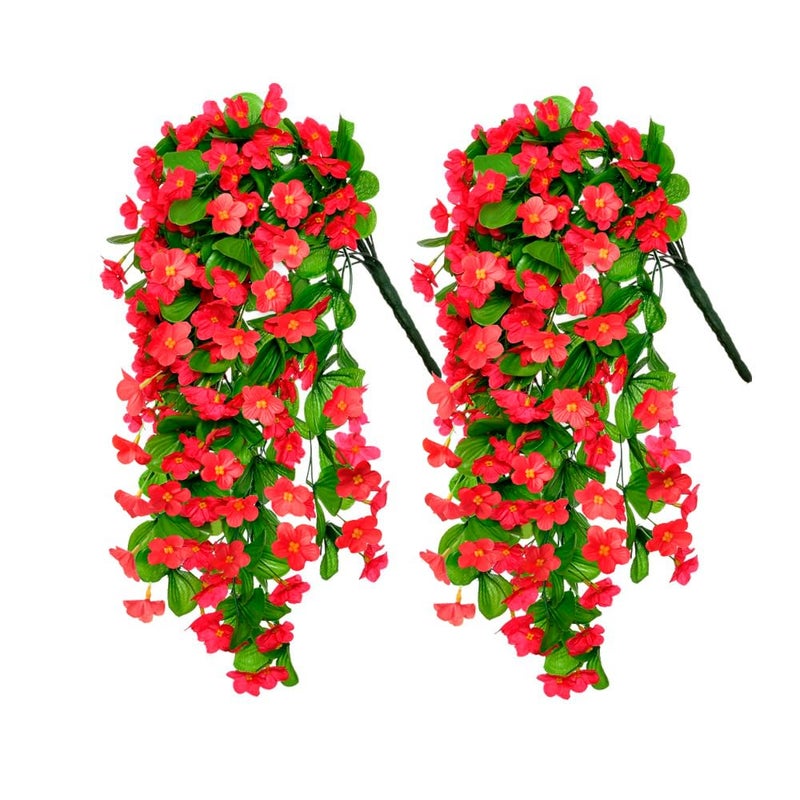 ZFProcess 2PCS Artificial Hanging Flowers Fake Hanging Plants Violet Vines UV Resistant for Wall Home Room Garden Wedding Indoor Outdoor Spring Summer DecorationRed