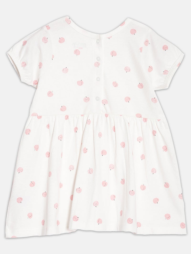 برون فستان أطفال بناتي أبيض قطن عضوي مطبوع - Image 2