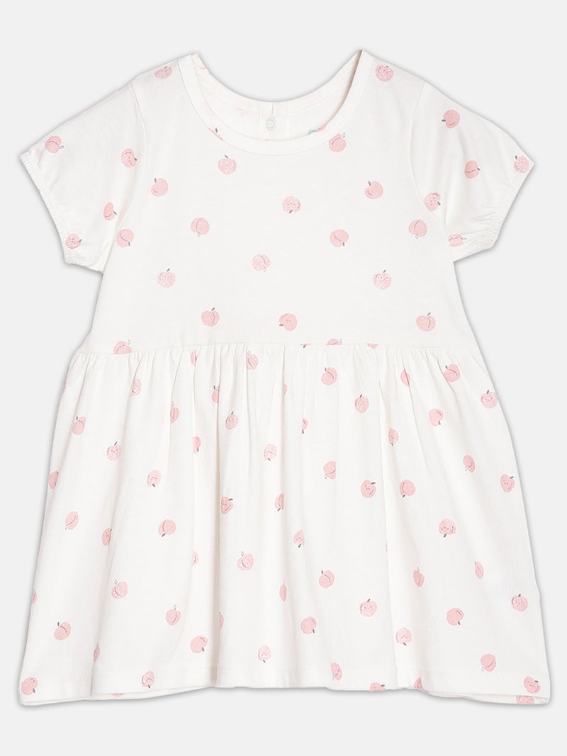 برون فستان أطفال بناتي أبيض قطن عضوي مطبوع - Image 1