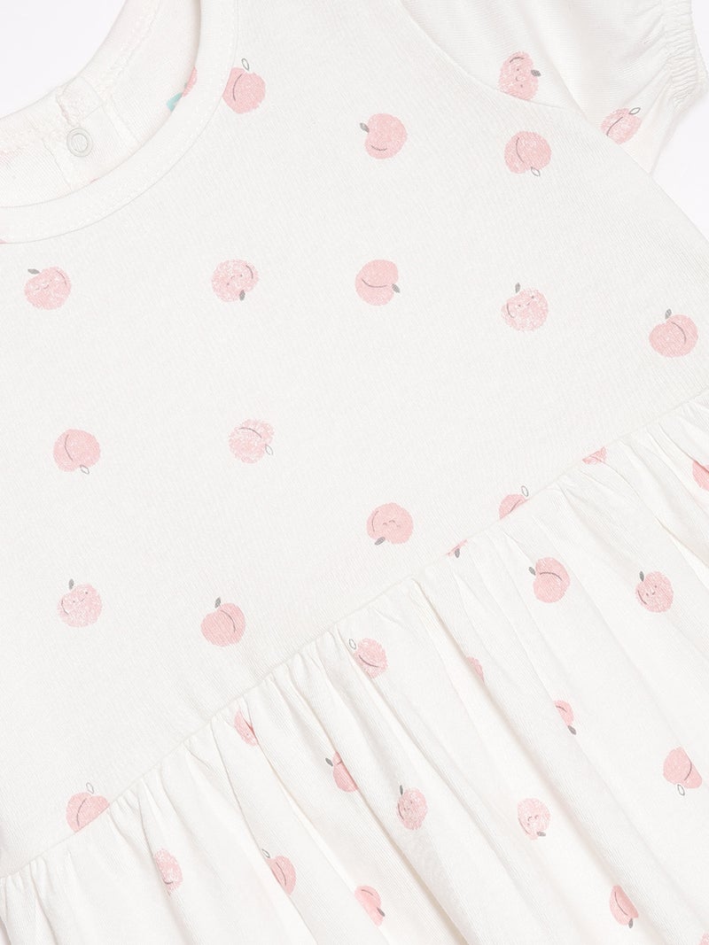 برون فستان أطفال بناتي أبيض قطن عضوي مطبوع - Image 3