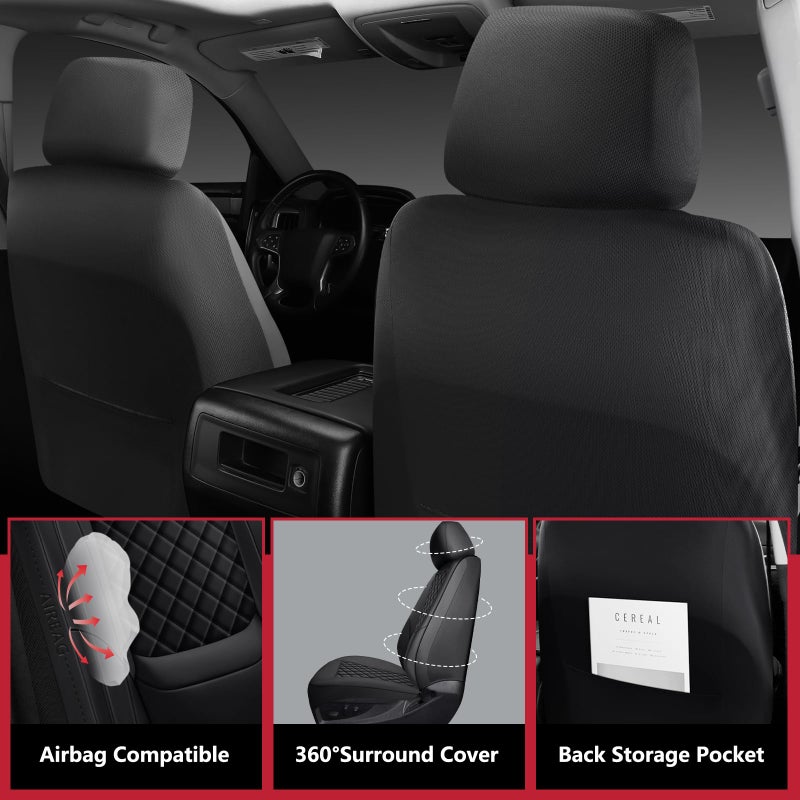 WENNFOUR Silverado Seat Covers 2007-2026 Full Set, Truck Interior Sets Custom Fit for Chevy Chevrolet Silverado GMC Sierra 1500/2500/3500HD Crew/Double/Extended Cab with Lumbar Support, Black - Image 4
