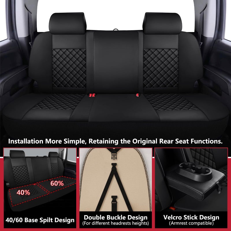 WENNFOUR Silverado Seat Covers 2007-2026 Full Set, Truck Interior Sets Custom Fit for Chevy Chevrolet Silverado GMC Sierra 1500/2500/3500HD Crew/Double/Extended Cab with Lumbar Support, Black - Image 3