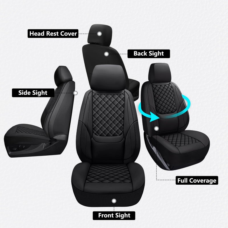WENNFOUR Silverado Seat Covers 2007-2026 Full Set, Truck Interior Sets Custom Fit for Chevy Chevrolet Silverado GMC Sierra 1500/2500/3500HD Crew/Double/Extended Cab with Lumbar Support, Black - Image 2