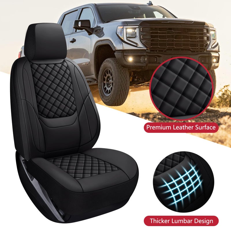 WENNFOUR Silverado Seat Covers 2007-2026 Full Set, Truck Interior Sets Custom Fit for Chevy Chevrolet Silverado GMC Sierra 1500/2500/3500HD Crew/Double/Extended Cab with Lumbar Support, Black - Image 5