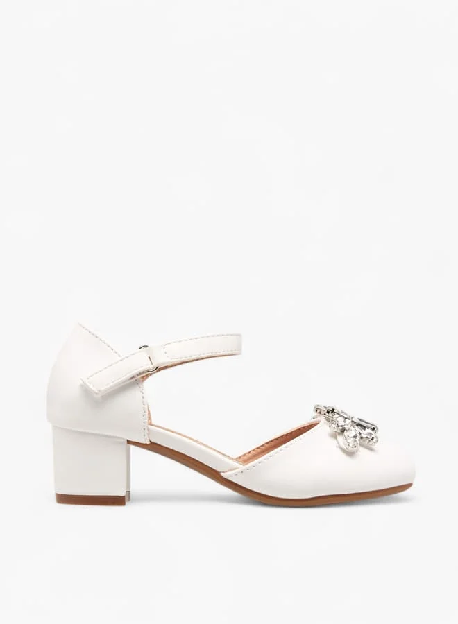 Girls Embellished Ballerinas With Hook And Loop Closure