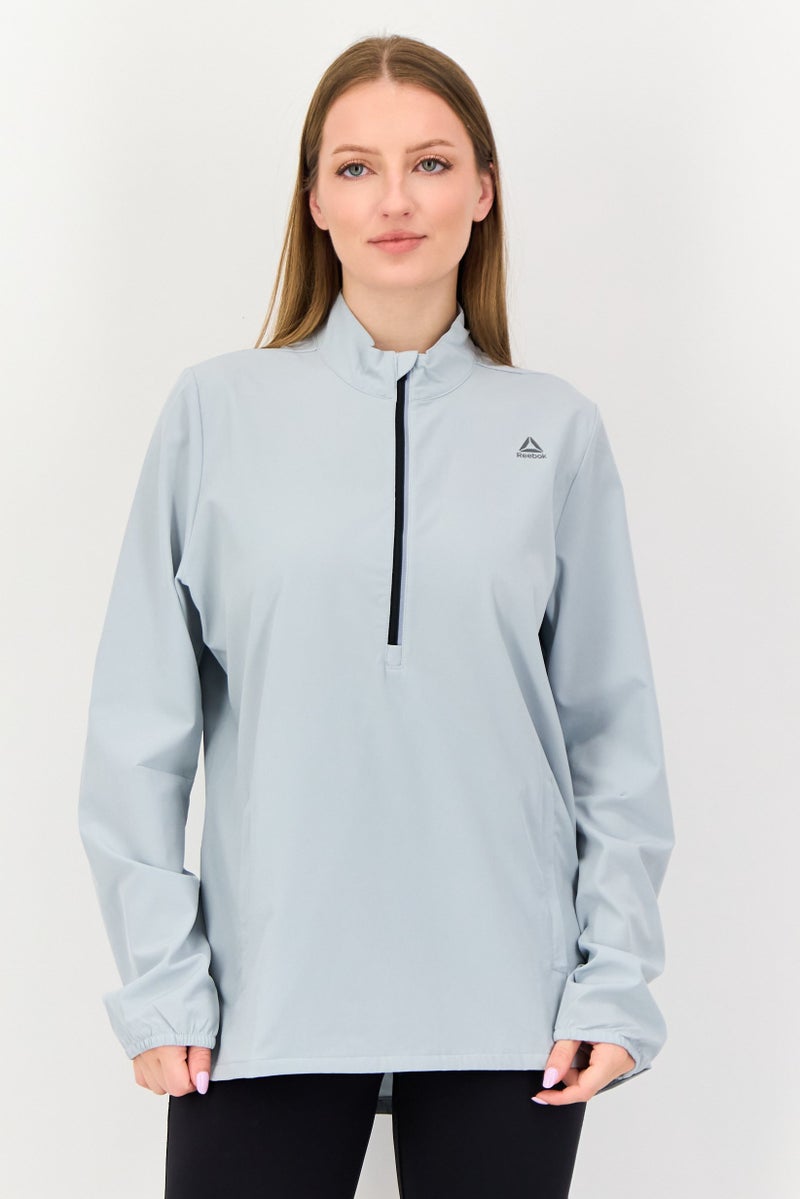 Reebok Women Sportswear Fit Brand Logo Long Sleeve Training Jacket, Grey - Image 1
