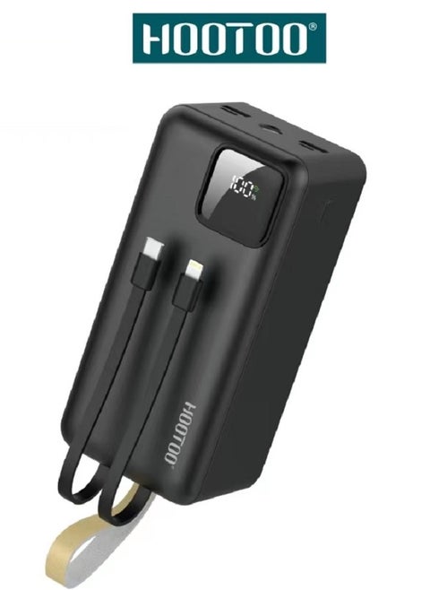 باور بنك بسعة 50000mAh بثلاث مخارج أثنان من النوع USB-A ومخرج من النوع USB-C ومدخل شحن مايكرو ,كبلان مدمجان ,شاشة عرض رقمية ,دعم لشحن السريع بقوة 22.5 واط مع أضاء فلاش LED ,وحزام مدمج لحمله. أسود