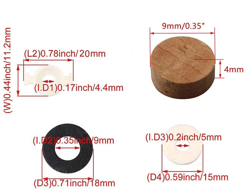 TUOREN Trumpet Repair kit include 6 Piston Valve Guides 12 Felt Washers 4 Water Key Spit Valve Cork Pad 3 Spring 2 O Ring Bumper Stopper Trumpet Valve Replacement Parts - Image 3