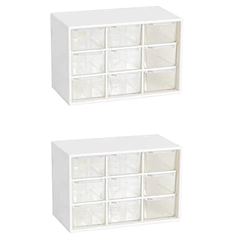 Feadily 2PCS Small Drawer Organizer for Desk, Desktop Drawer Organizer with 9 Clear Drawers, Plastic Desktop Storage Drawers 7.1 Inch x 3 .9 Inch x 4.7 Inch, White - Image 1