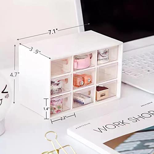 Feadily 2PCS Small Drawer Organizer for Desk, Desktop Drawer Organizer with 9 Clear Drawers, Plastic Desktop Storage Drawers 7.1 Inch x 3 .9 Inch x 4.7 Inch, White - Image 2