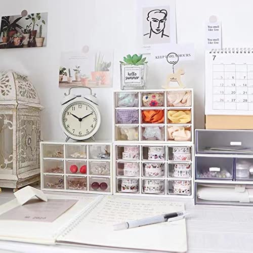 Feadily 2PCS Small Drawer Organizer for Desk, Desktop Drawer Organizer with 9 Clear Drawers, Plastic Desktop Storage Drawers 7.1 Inch x 3 .9 Inch x 4.7 Inch, White - Image 4