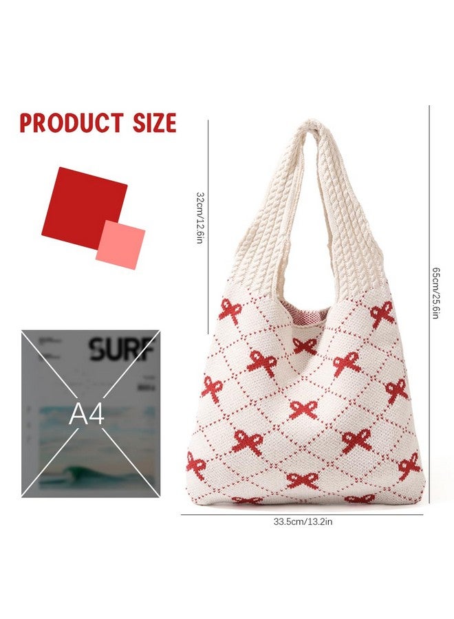 PALAY® Crochet Tote Bag for Women, Bow Aesthetic Knitted Tote Bag Boho Shoulder Bag Handbag, Cute Travel - Image 3