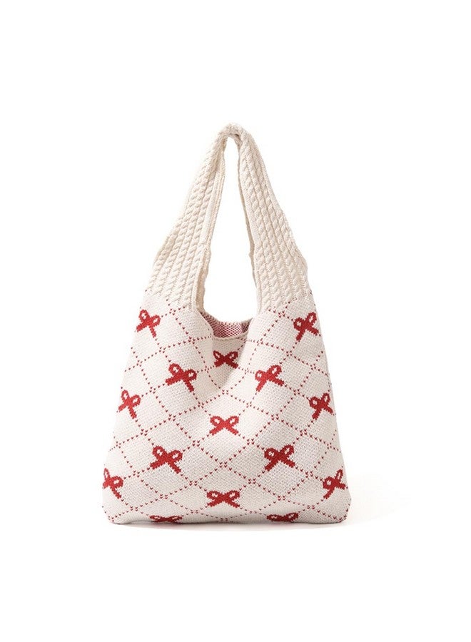 PALAY® Crochet Tote Bag for Women, Bow Aesthetic Knitted Tote Bag Boho Shoulder Bag Handbag, Cute Travel - Image 1