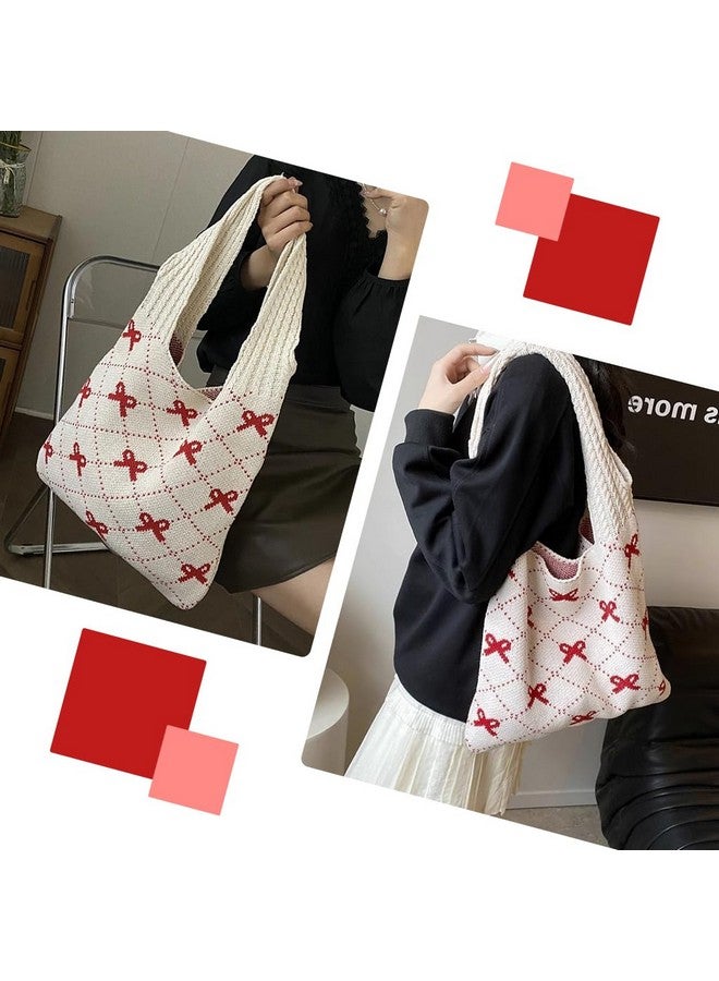 PALAY® Crochet Tote Bag for Women, Bow Aesthetic Knitted Tote Bag Boho Shoulder Bag Handbag, Cute Travel - Image 2