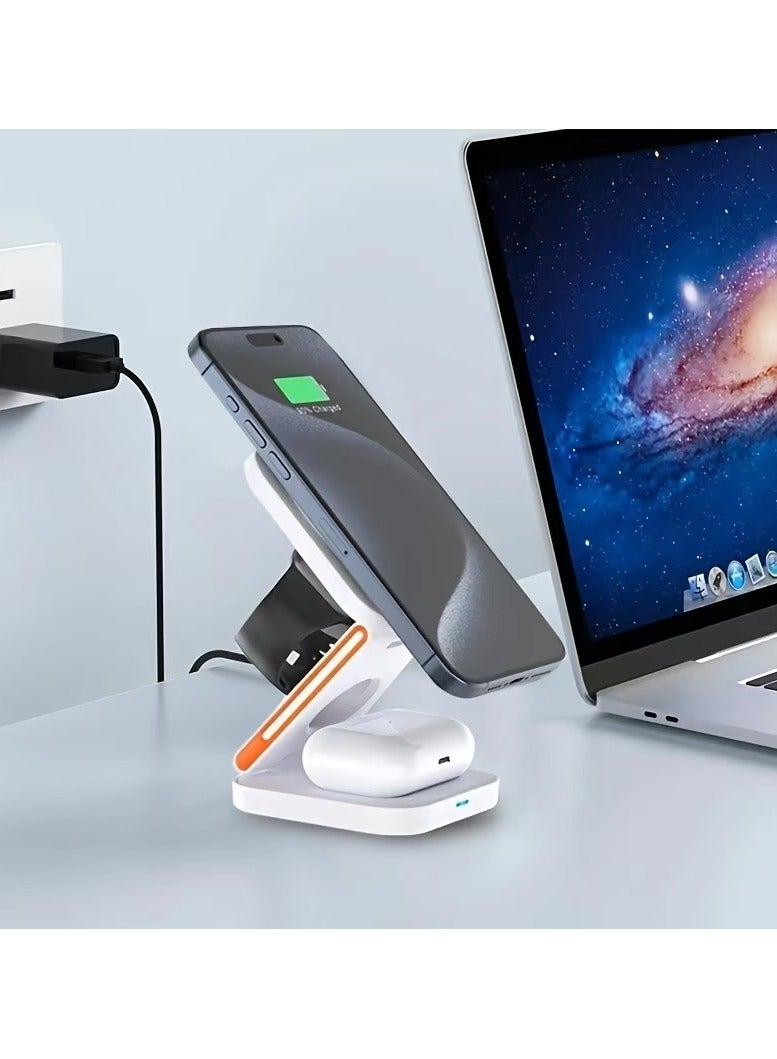 New Clean Desk Wireless Charger, Foldable 3 in 1 Wireless Charging Station for Mobile Phones, Whatches, Headphones, Wireless Portable Charger, Fast Wireless Phone Charger - Image 2