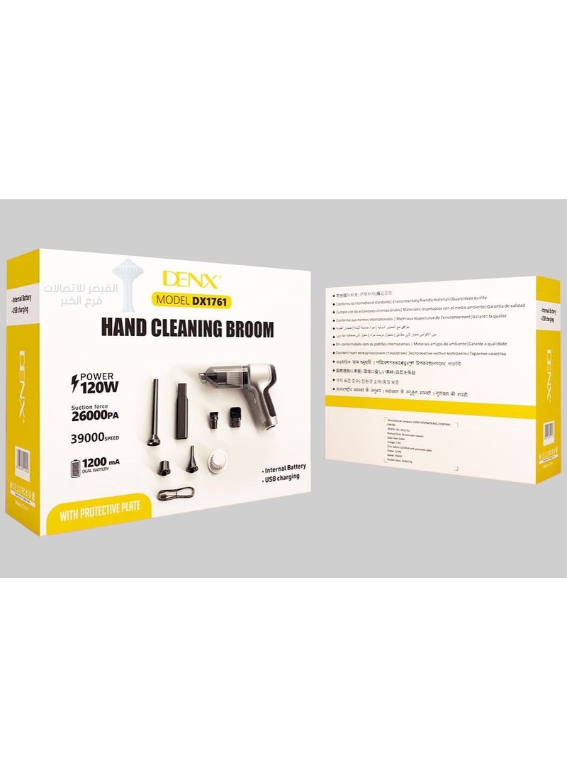 Denx Portable Wireless Vacuum Cleaner 1200Mah Internal Battery 26000Pa Suction Capacity 120W Power - Image 3