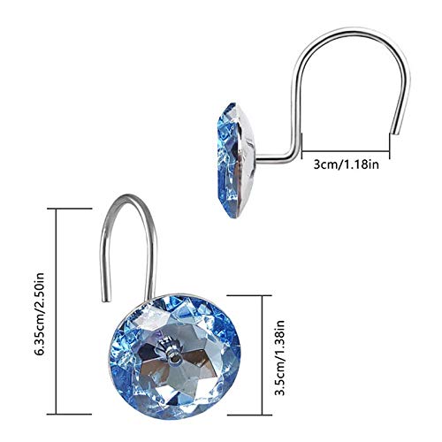 EleCharm 12 Pcs Bling Rhinestones Shower Curtain Hooks Bathroom Rolling Hooks (Blue) - Image 3