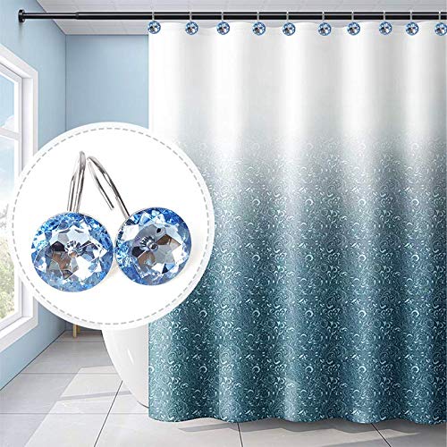 EleCharm 12 Pcs Bling Rhinestones Shower Curtain Hooks Bathroom Rolling Hooks (Blue) - Image 5