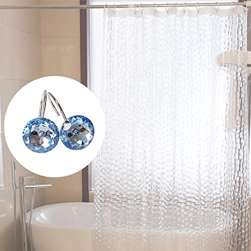 EleCharm 12 Pcs Bling Rhinestones Shower Curtain Hooks Bathroom Rolling Hooks (Blue) - Image 4