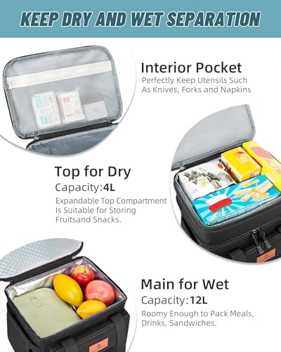 HSHRISH Xlarge Expandable Tactical Lunch Box for Adults, Durable Leakproof Insulated Lunch Cooler Bag for Men Work Office Outdoor Picnic Trips Camping, 36 Cans/22 L, Black - Image 3