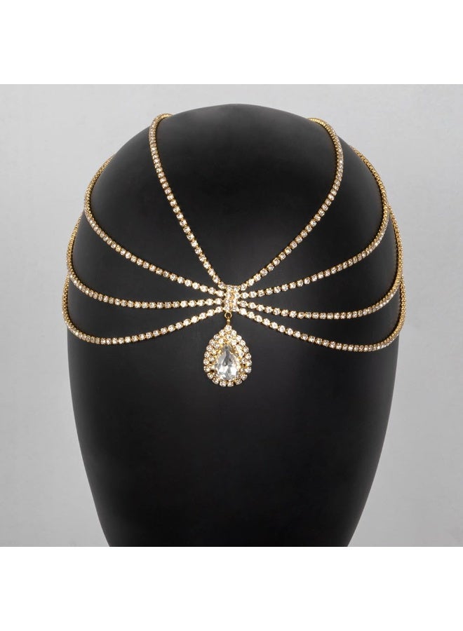 Gold Head Chain Boho Layered Turquoise Headpiece Tassel Hair Jewelry Festival Prom Party for Women and Girls (Golden) - Image 5