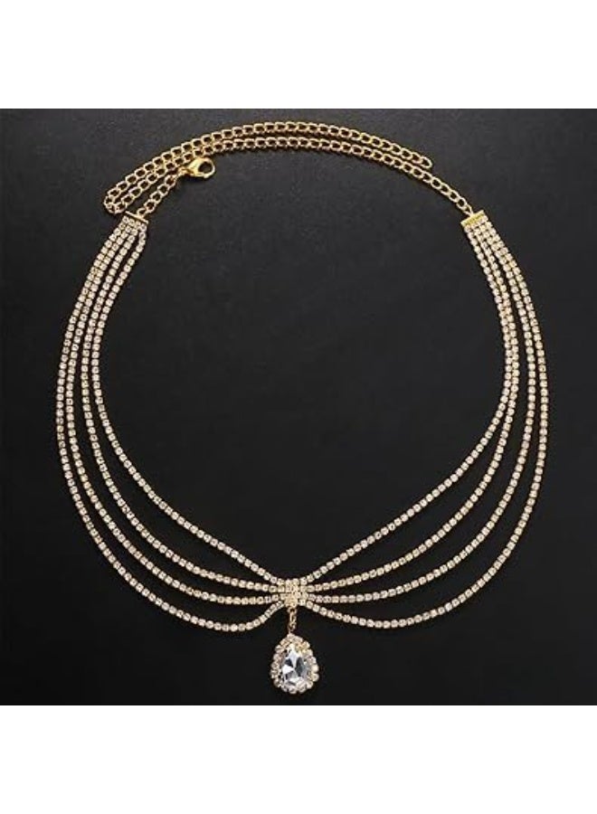 Gold Head Chain Boho Layered Turquoise Headpiece Tassel Hair Jewelry Festival Prom Party for Women and Girls (Golden) - Image 3