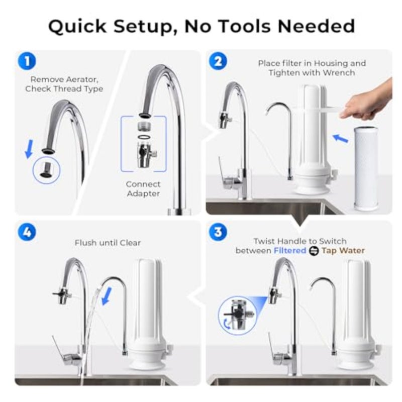 Countertop drinking water filtration system for kitchen sink use, carbon filter, red, NSF/ANSI certified, reduces sediment and odor, 2.5 x 10 - Image 4
